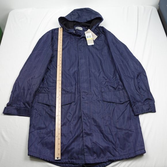 Kenneth Cole Reaction Long Windbreaker Men M Full Zip Blue Hooded Striped Lined - Picture 3 of 9
